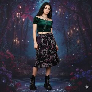 Vintage 90s Y2K La Belle Abstract Swirl Midi Skirt M Fairy Grunge Whimisgoth‎